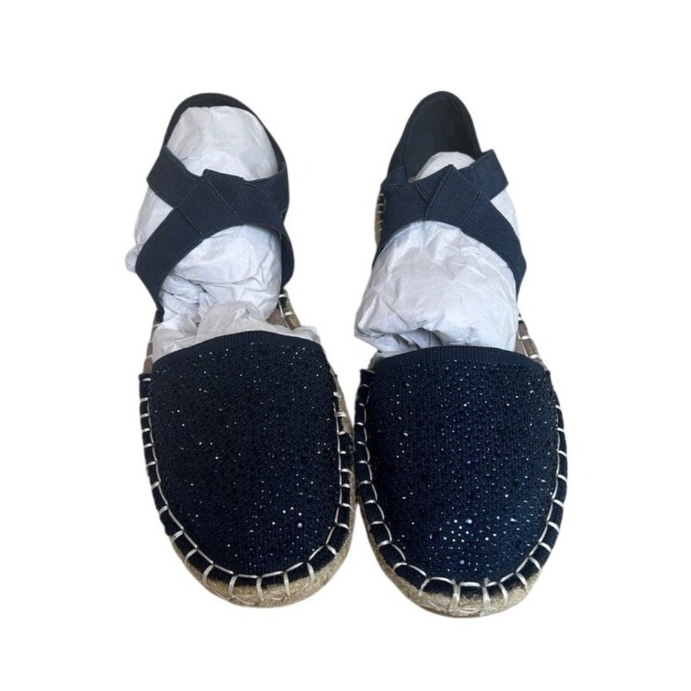 Kenneth Cole Reaction Navy Blue Rhinestone Espadrille‎ Flats Elastic Strap Shoes